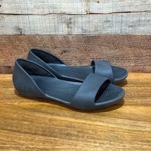 Crocs Womens Lina Dorsay Flats Black Iconic Comfort Slip On Sandals Size 7